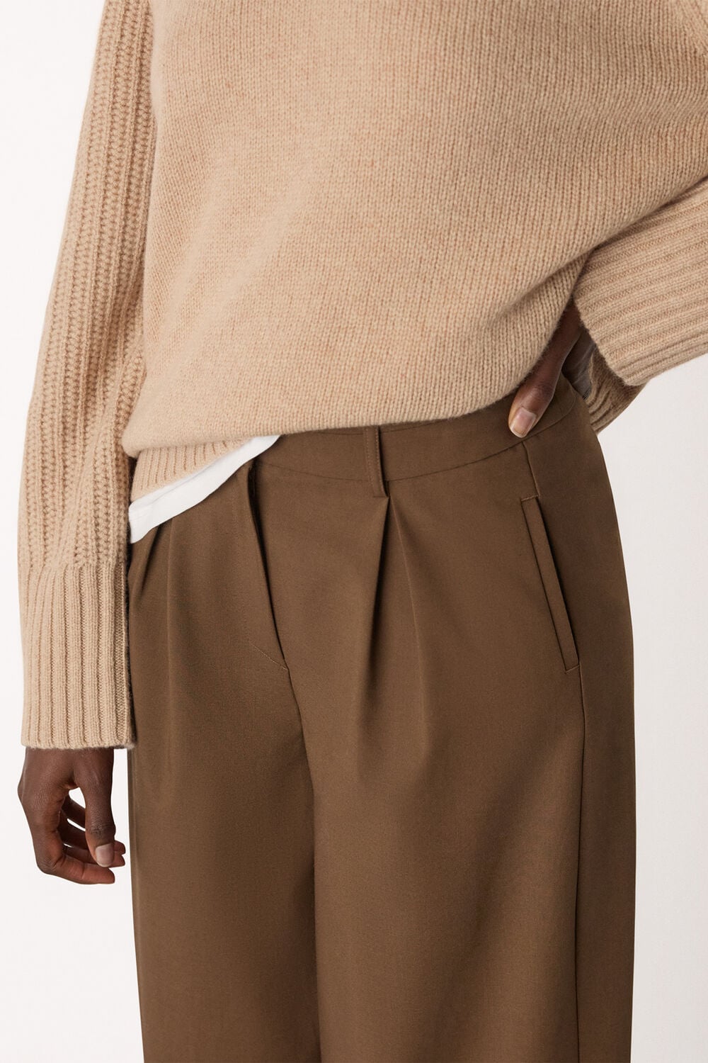 Brown Wool Blend Barrel Trouser