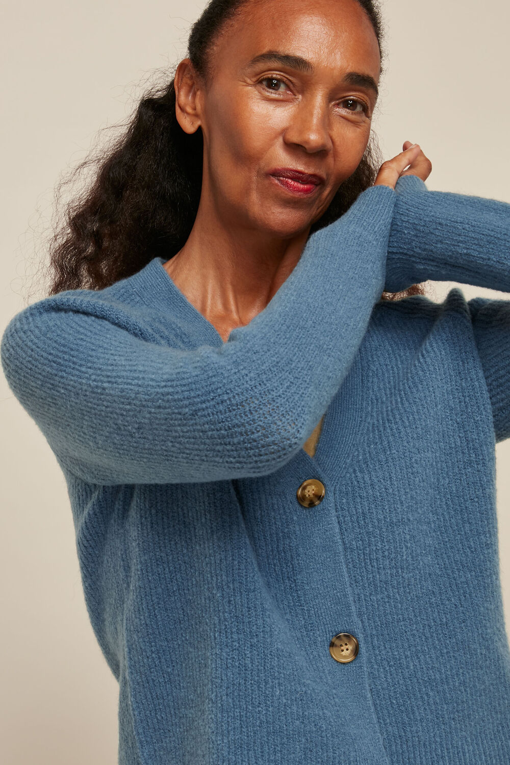 Rib Textured Wool Mix Cardigan