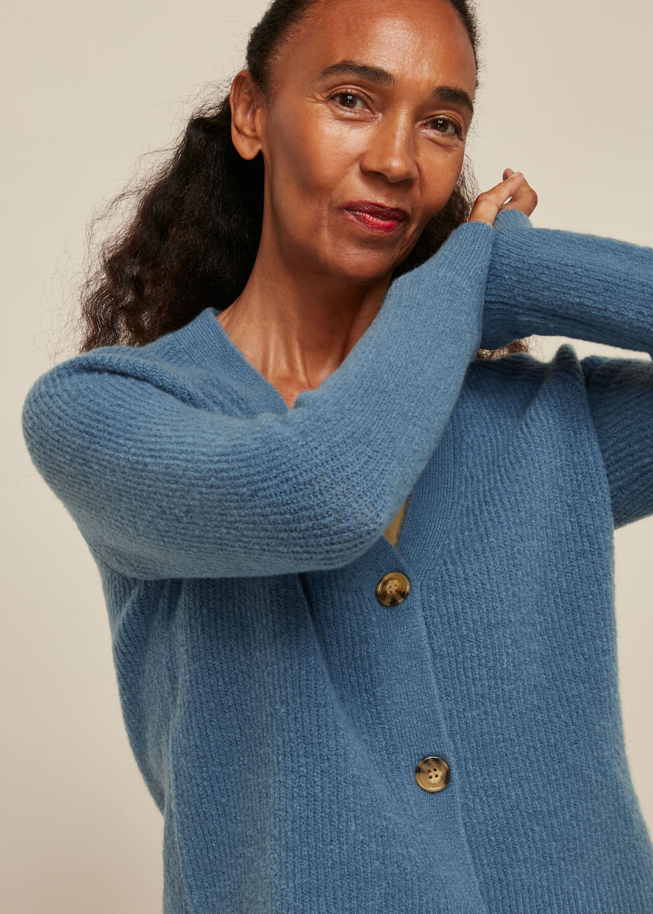 Rib Textured Wool Mix Cardigan