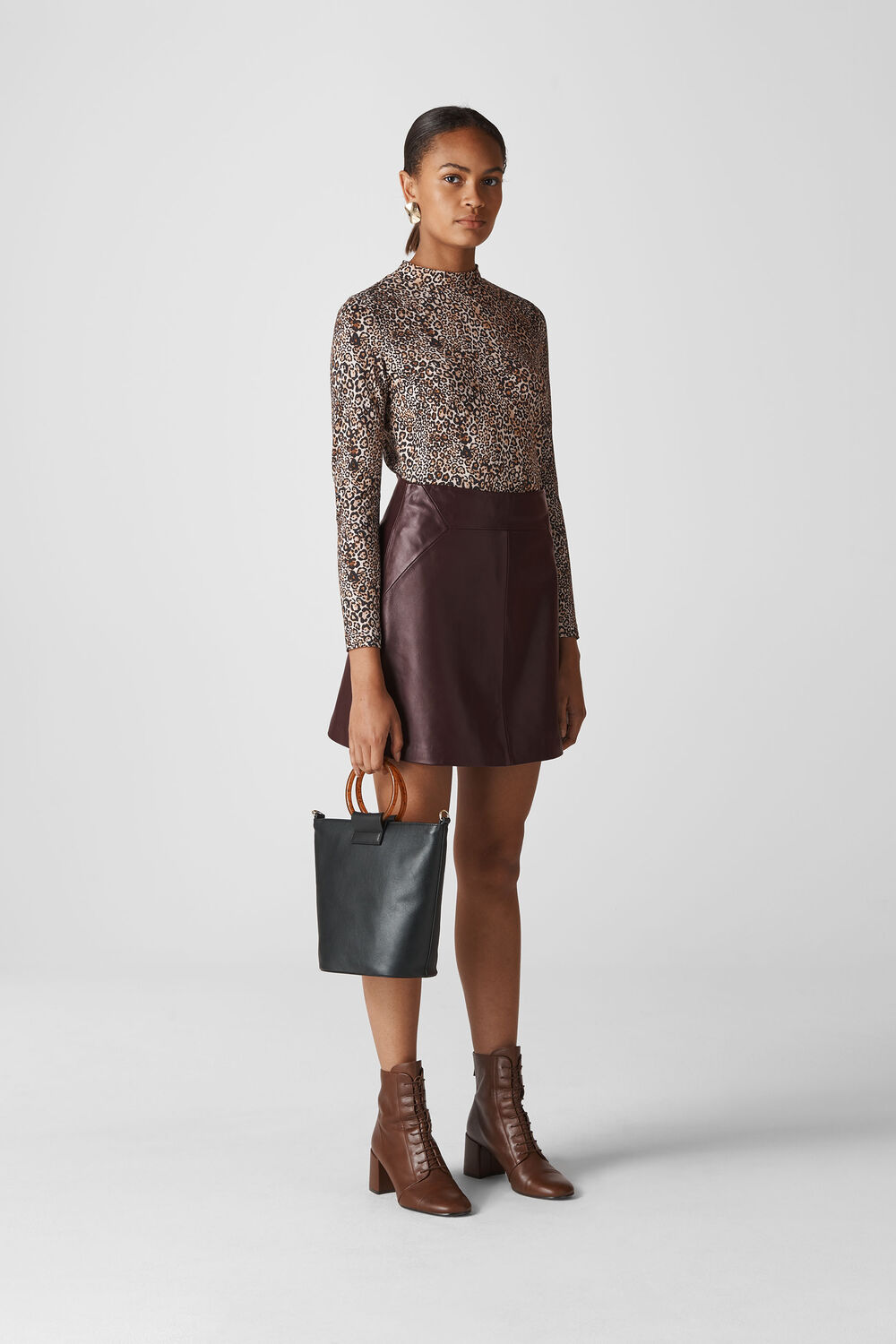Leather A Line Skirt Burgundy