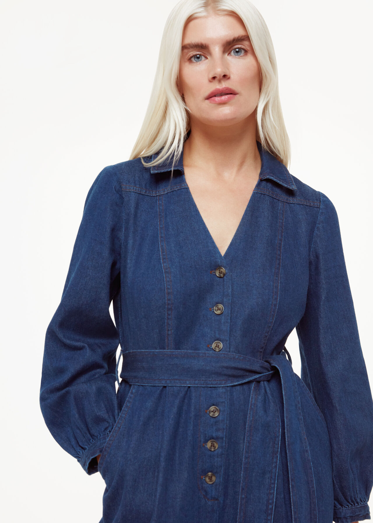 Petite Joni Denim Belted Jumpsuit