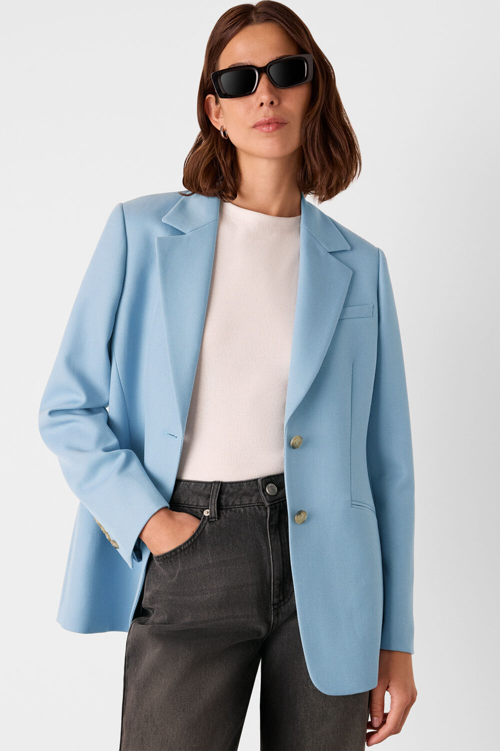 Blue Wool Blend Tailored Blazer