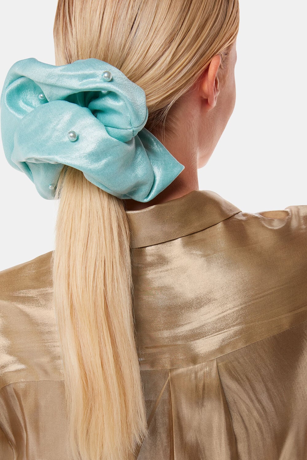 Pale Blue Large Beaded Scrunchie