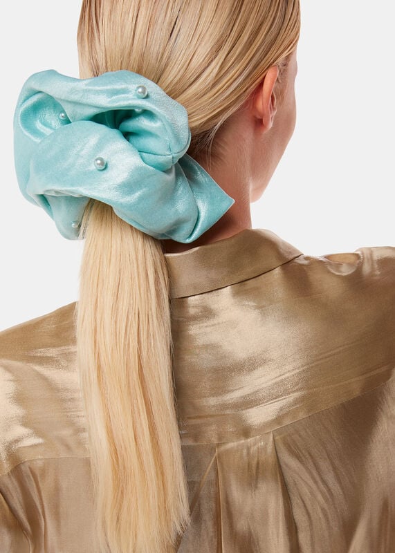 Pale Blue Large Beaded Scrunchie