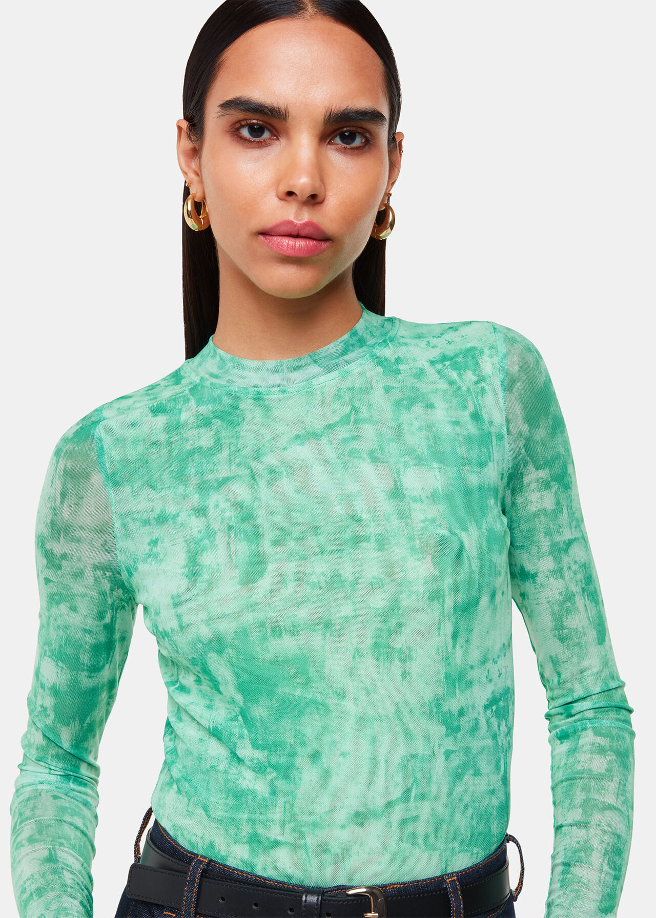 Brushwork Print Mesh Jersey