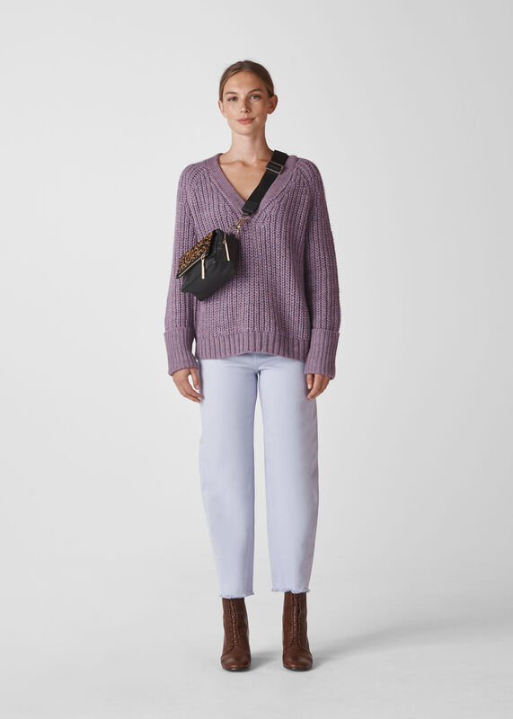 V Neck Rib Chunky Sweater