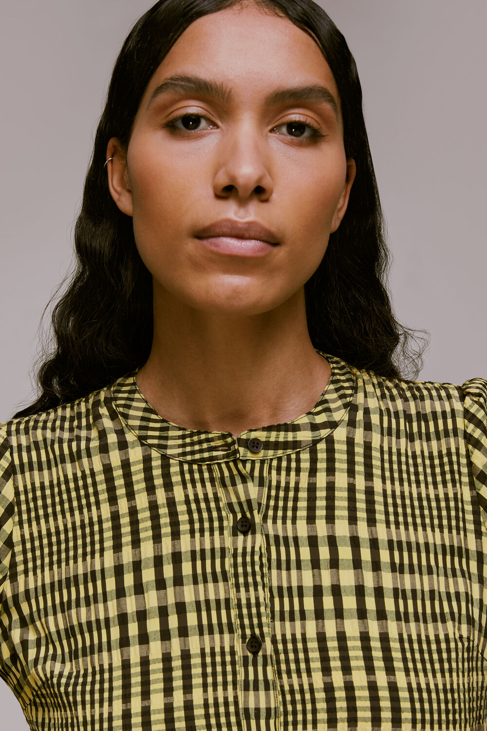 Yellow Nora Gingham Check Midi Dress