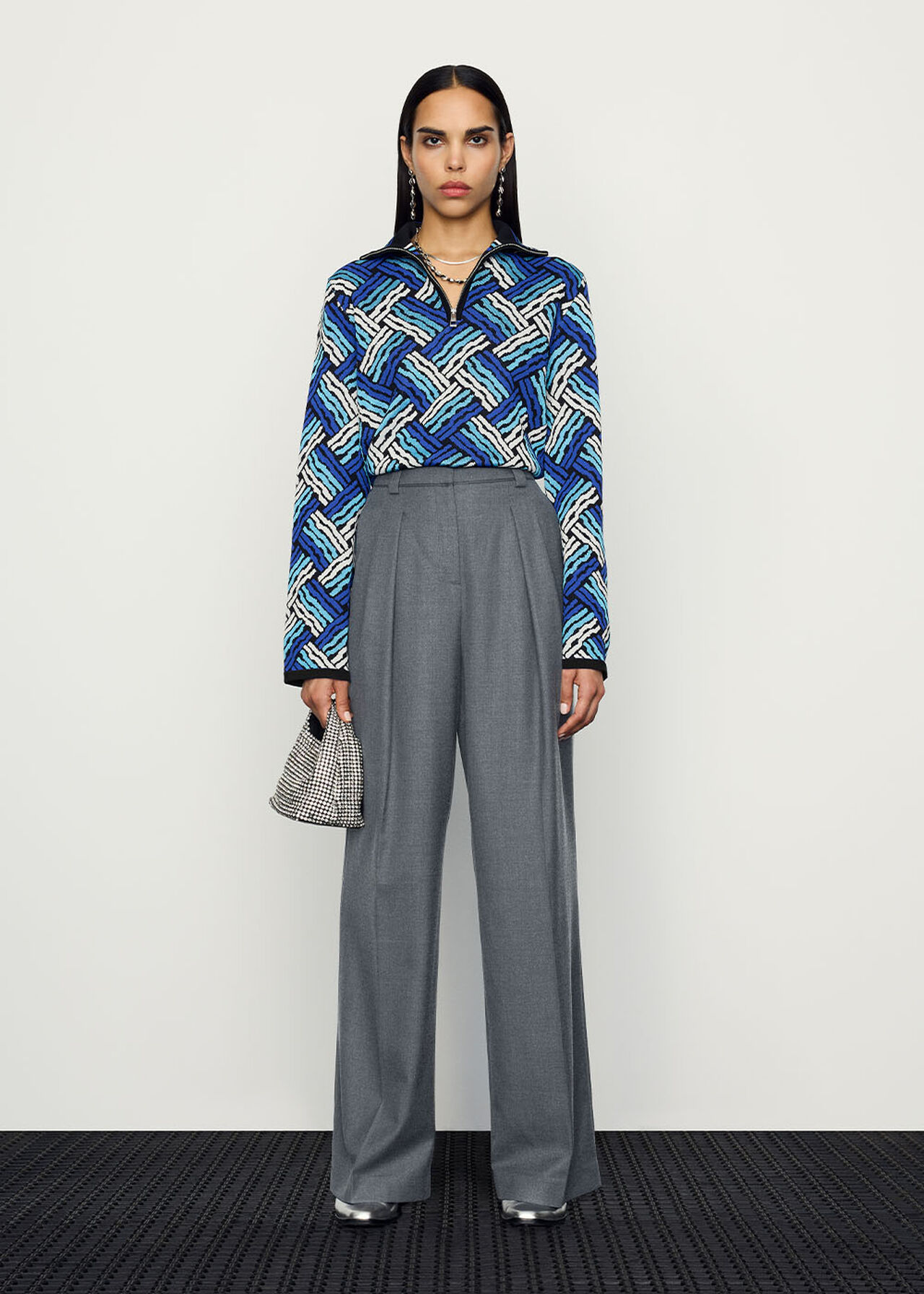Jacquard Zip Neck Knit
