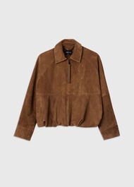 Gathered Suede Zip Jacket