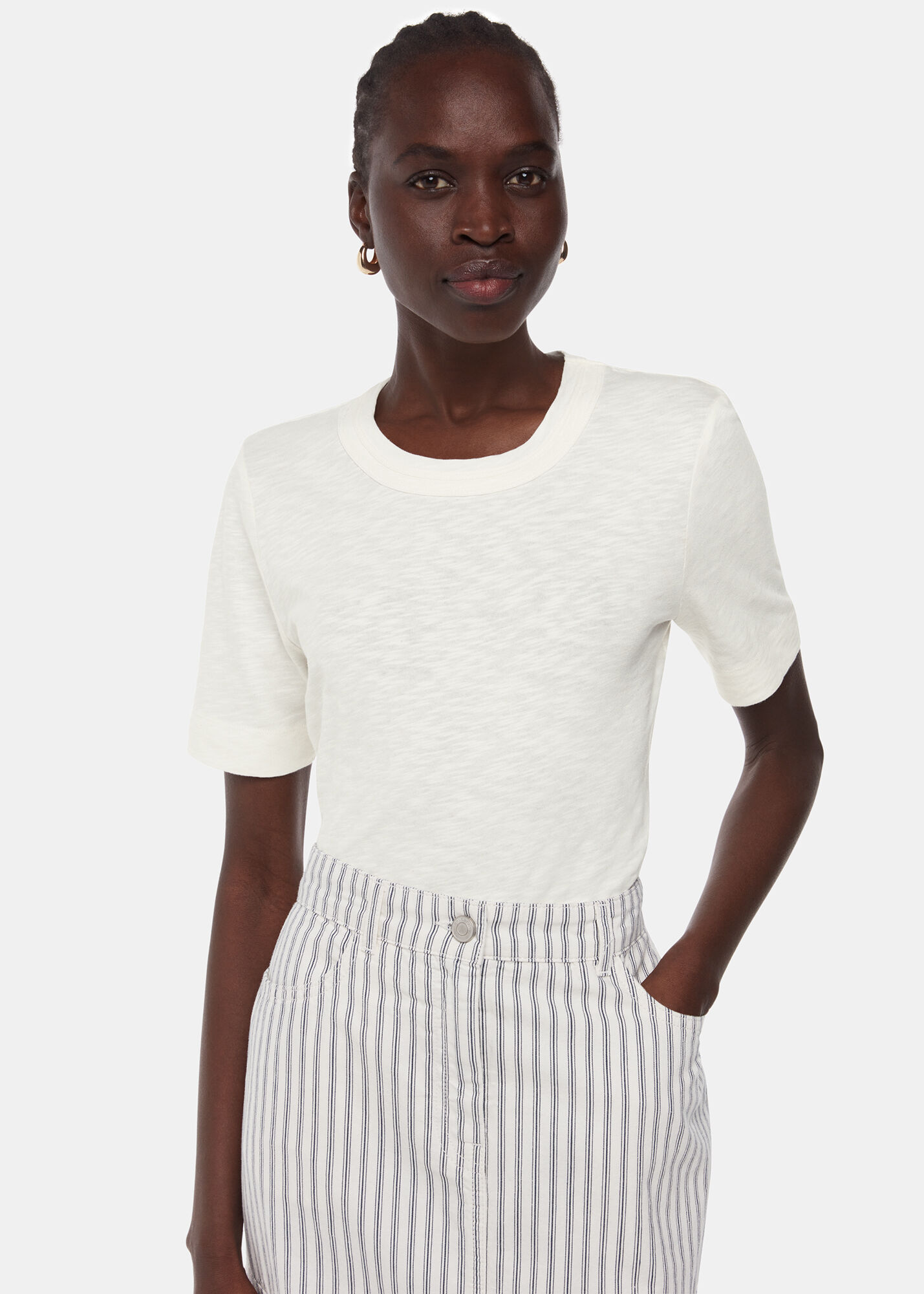 Cream Rosa Double Trim T Shirt | WHISTLES | Whistles US |
