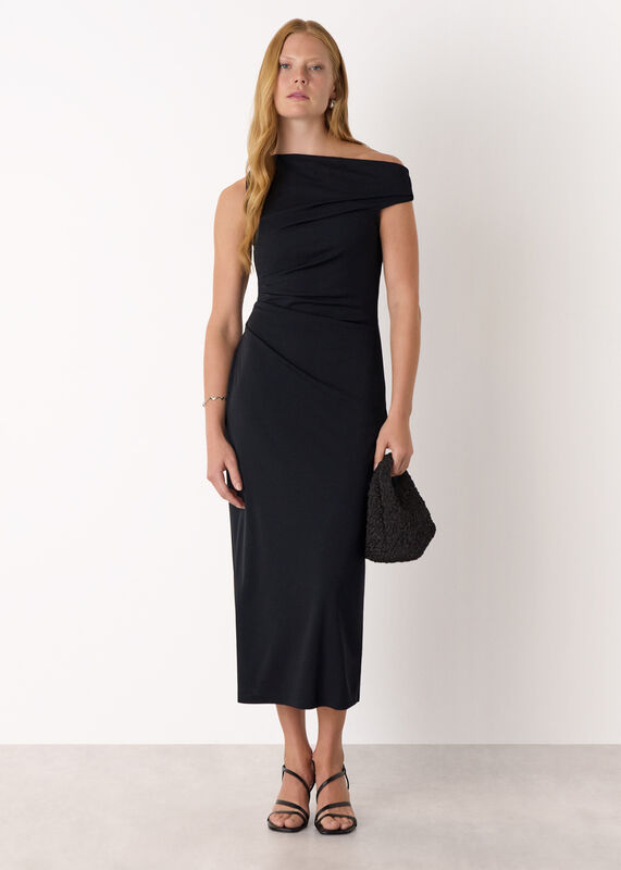Black Jersey Crepe Asymmetric Dress