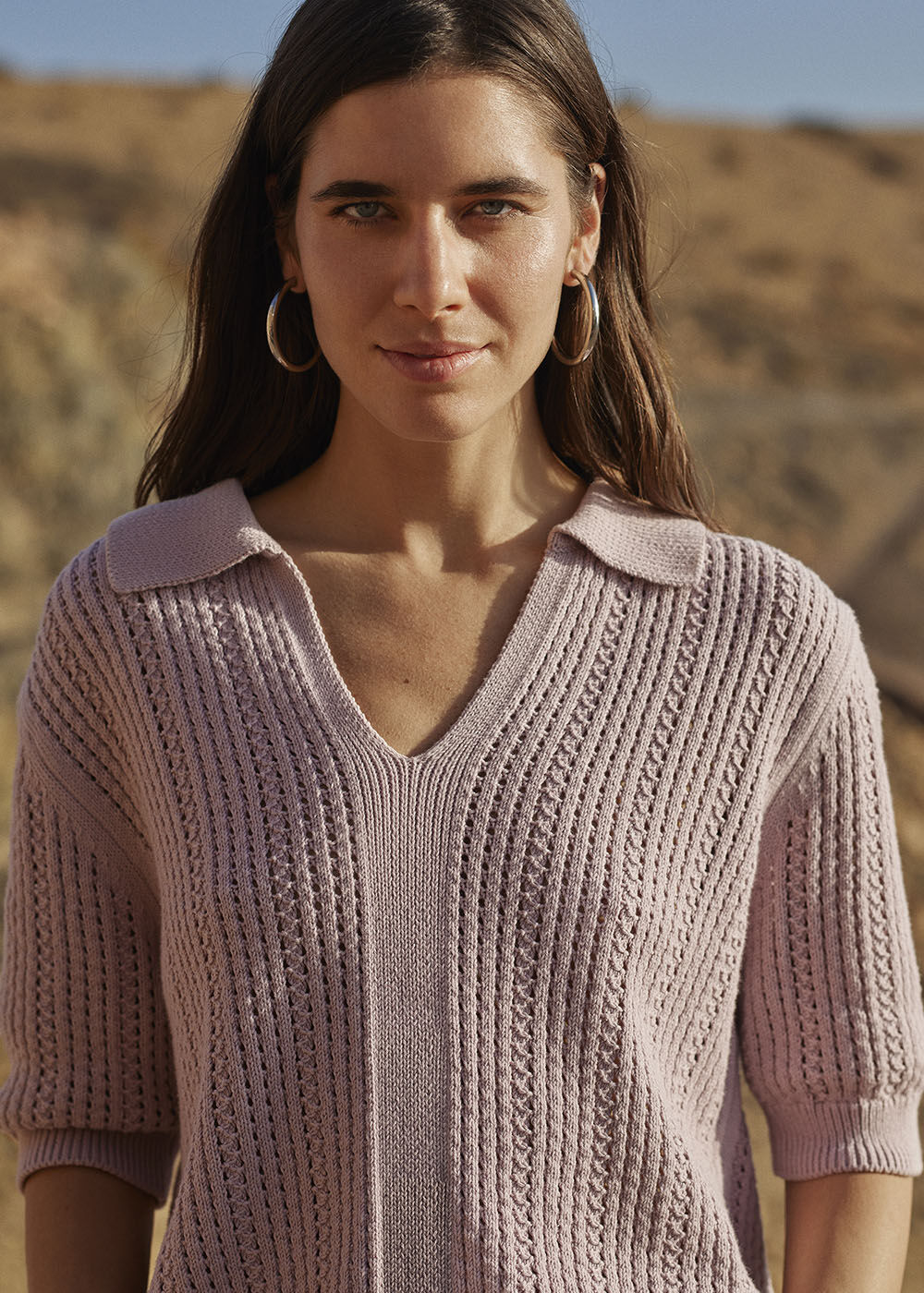 Pointelle Collar Detail Knit