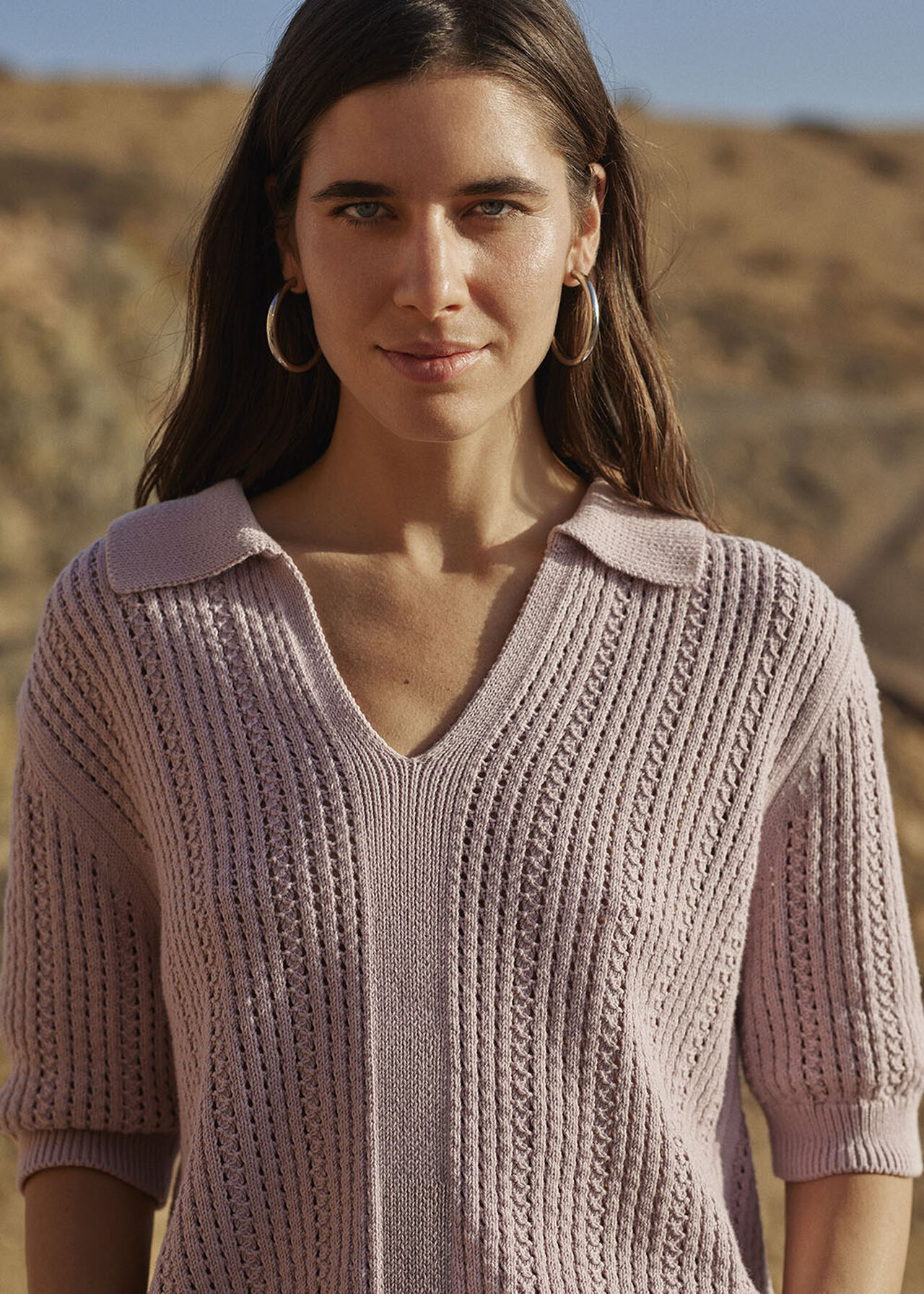 Pointelle Collar Detail Knit