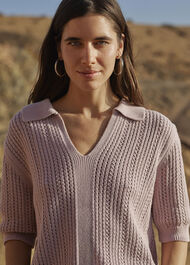 Pointelle Collar Detail Knit