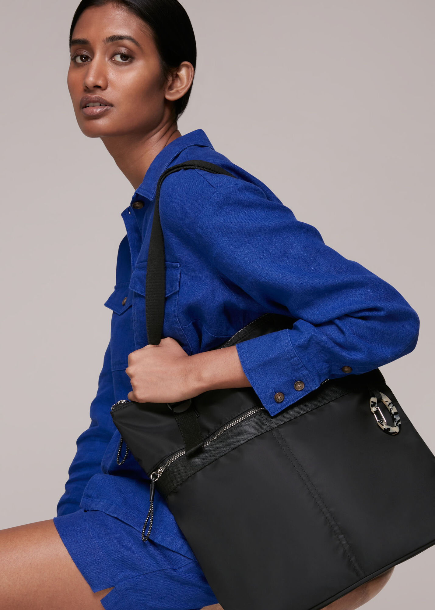 Black Rona Nylon Tote Bag WHISTLES