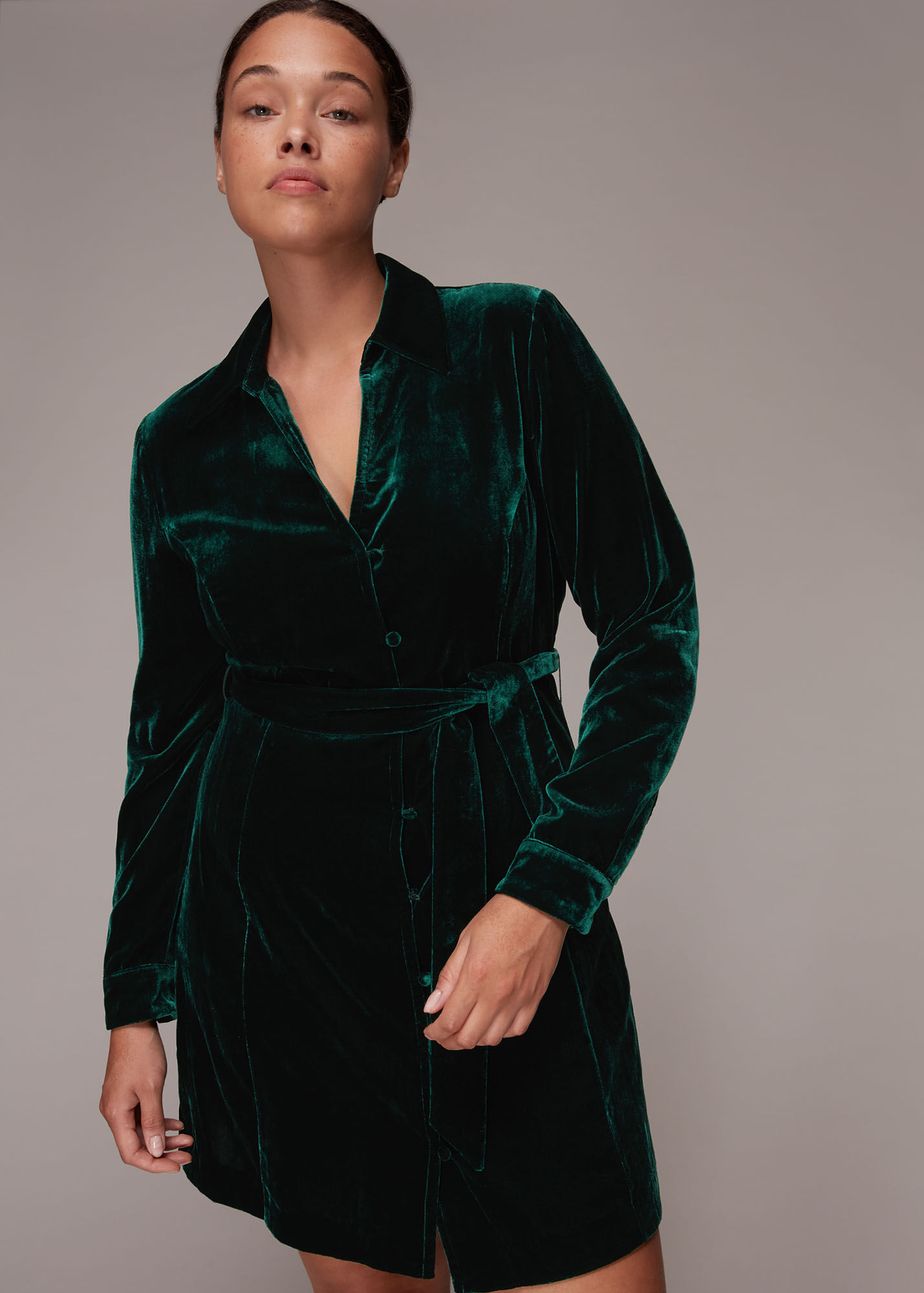 Dark Green Velvet Wrap Mini Dress | WHISTLES