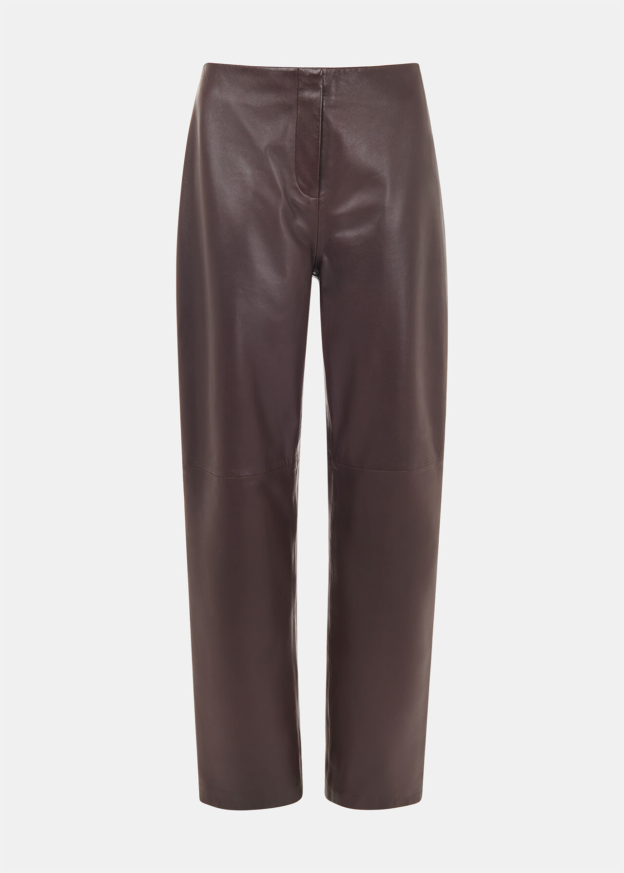 Chocolate Flat Front Leather Trousers WHISTLES