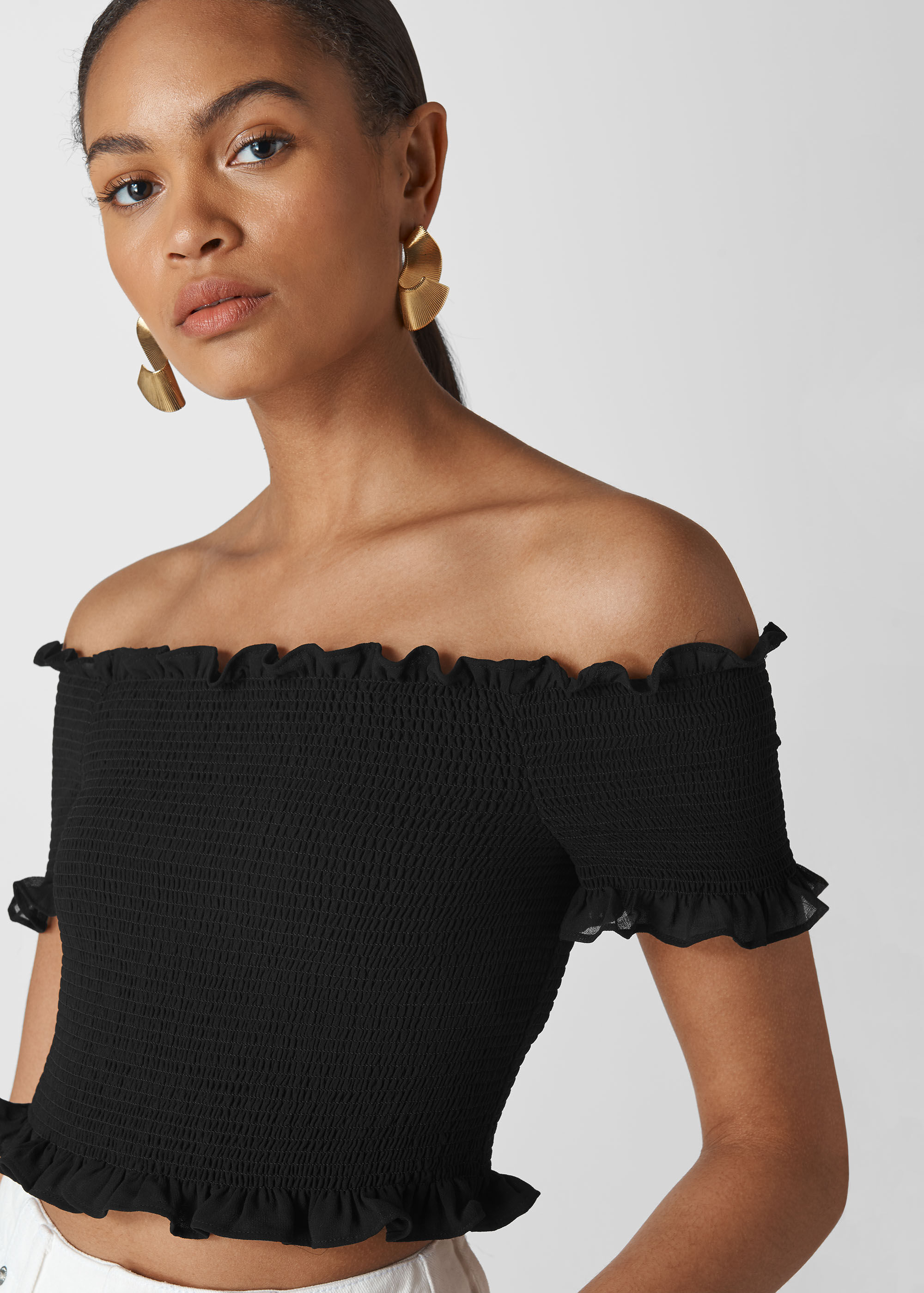 Smocked bardot top discount