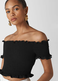 Smocked Bardot Top Black