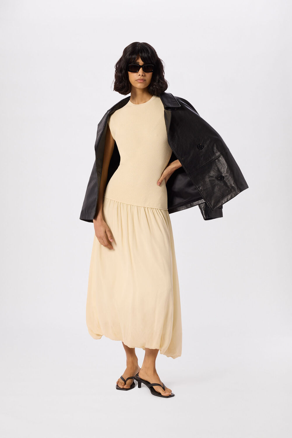 Yellow Knitted 2in1 Bubble Hem Dress