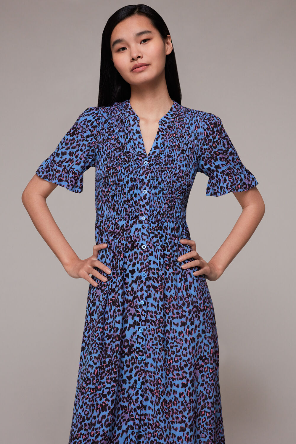 Animal Cheetah Shirred Dress