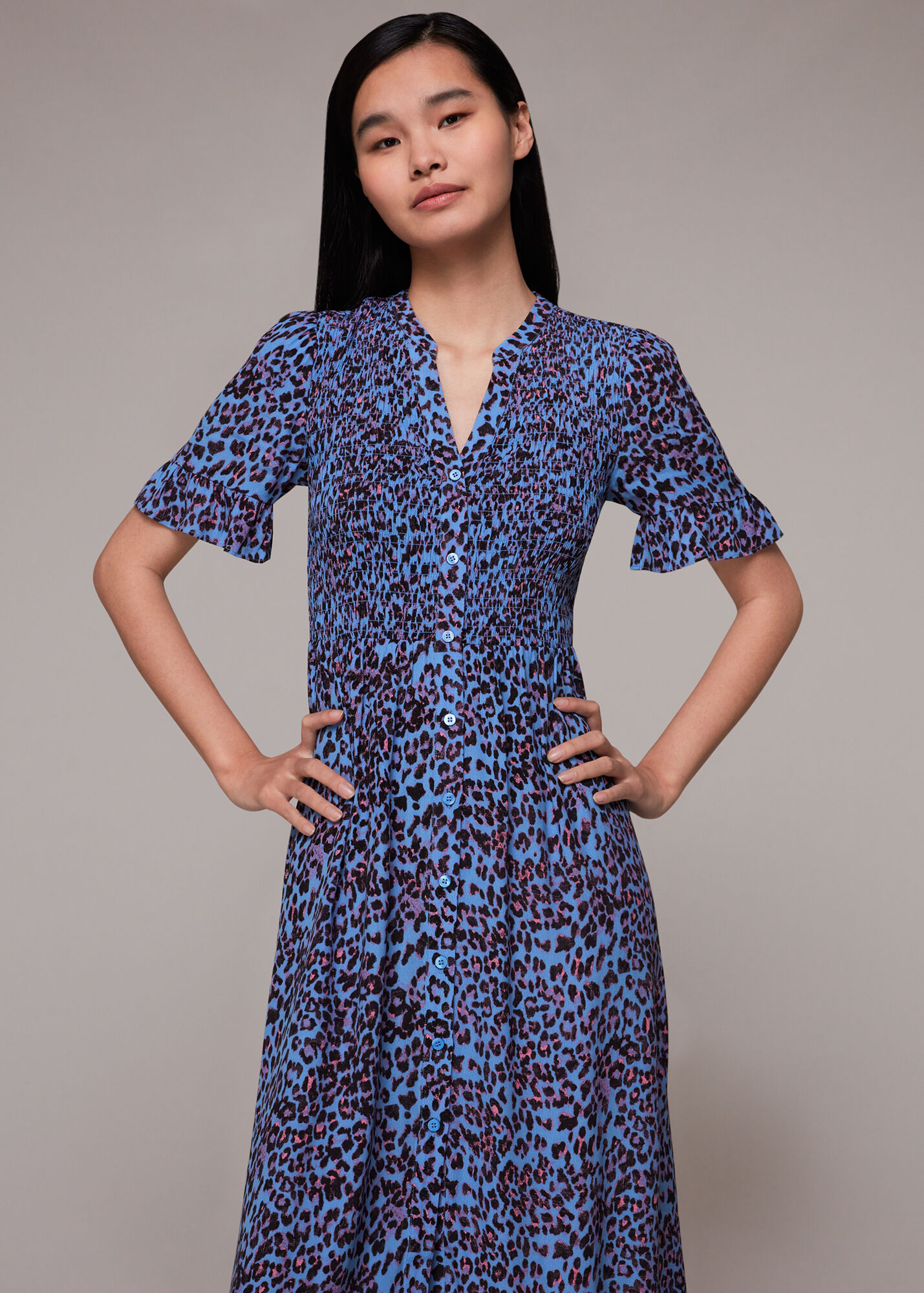 Purple/Multi Animal Cheetah Shirred Dress WHISTLES