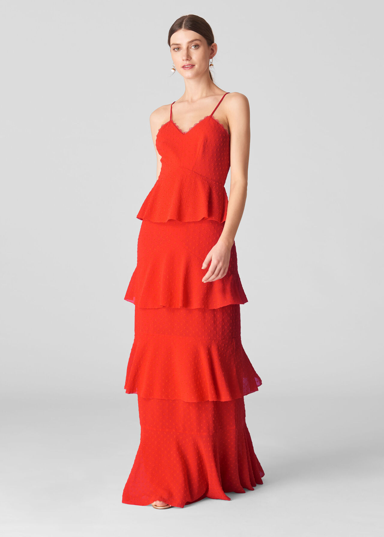 Red Anette Dobby Tiered Maxi Dress Whistles Whistles