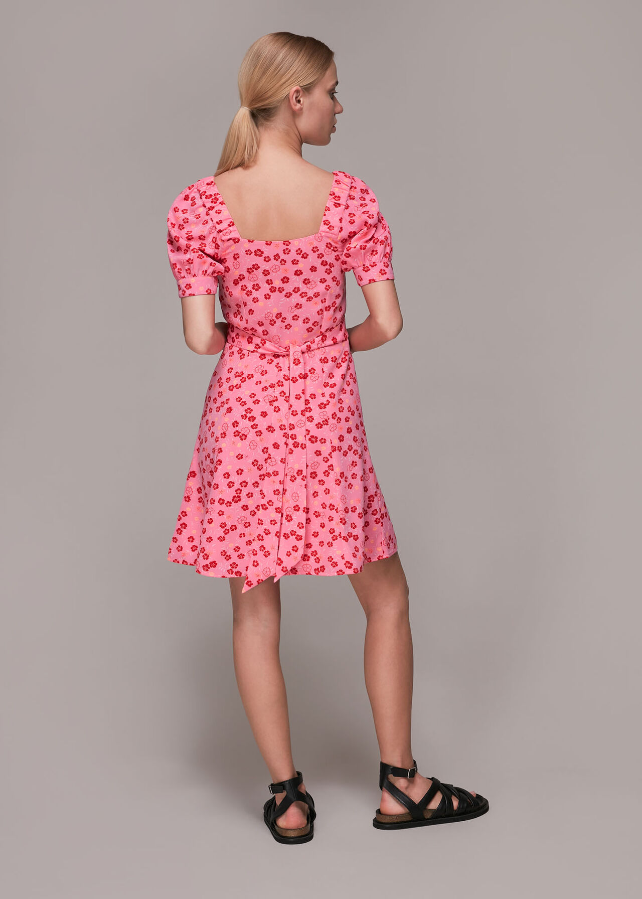 Cherry Floral Tie Waist Dress