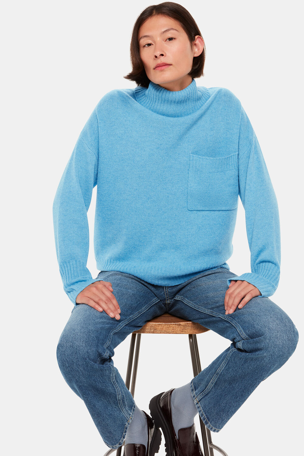 Wool Roll Neck Pocket Sweater