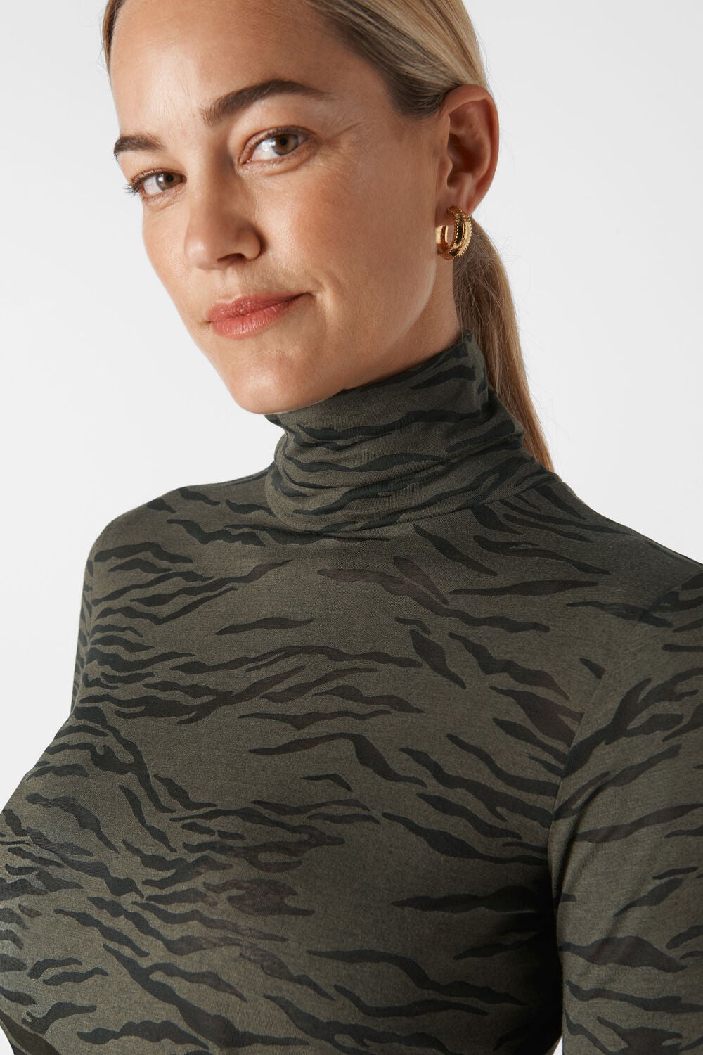 Tiger Burnout High Neck Top Khaki