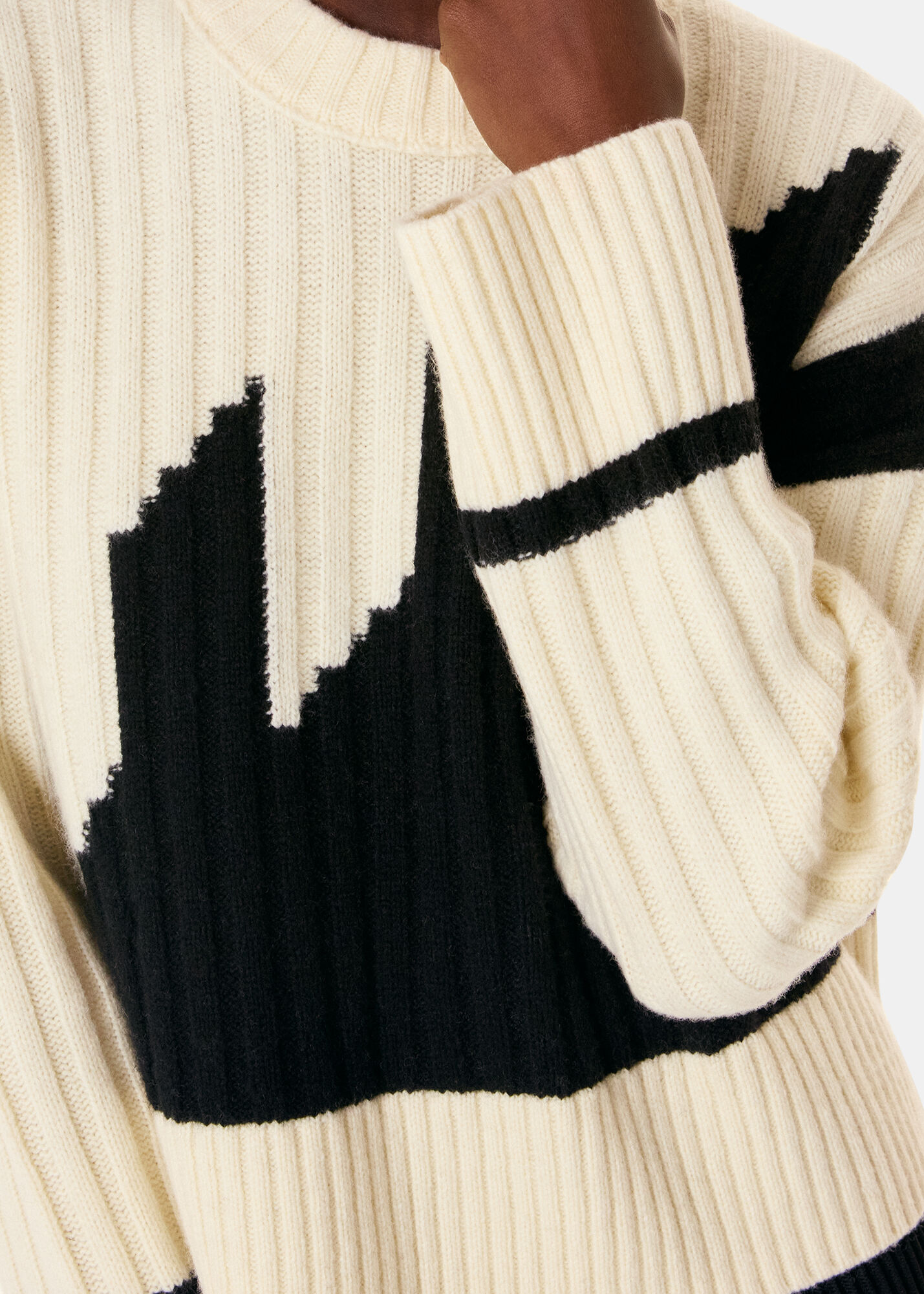 Women's Black & Ivory Graphic Intarsia Wool Sweater | Whistles US |
