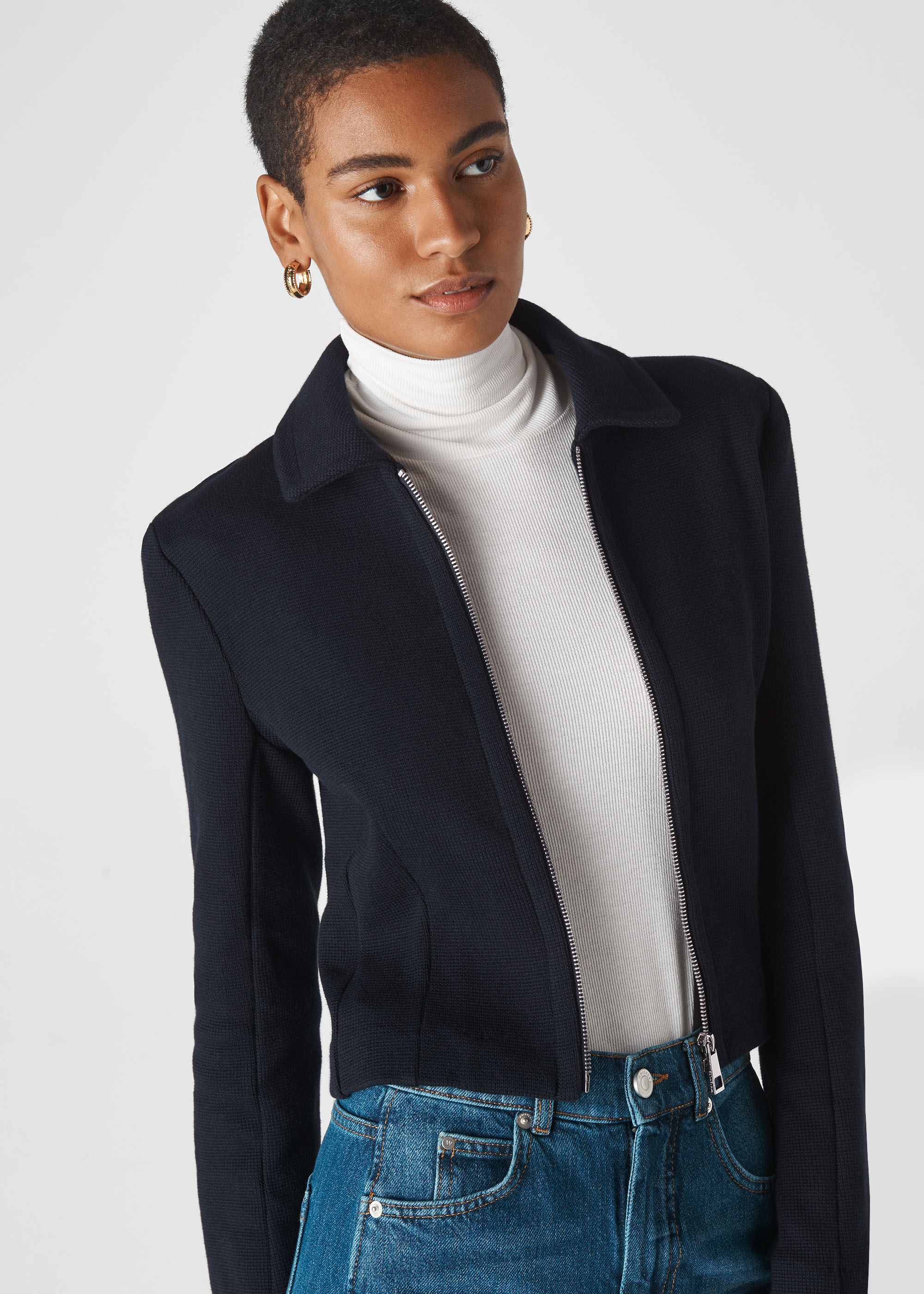 Navy Zip Front Jersey Jacket | WHISTLES 