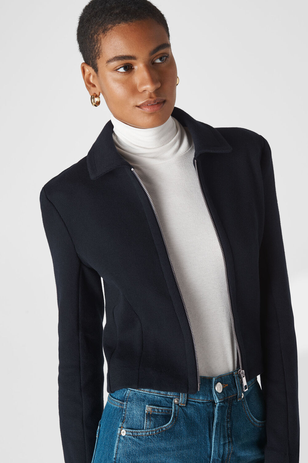 Zip Front Jersey jacket Navy