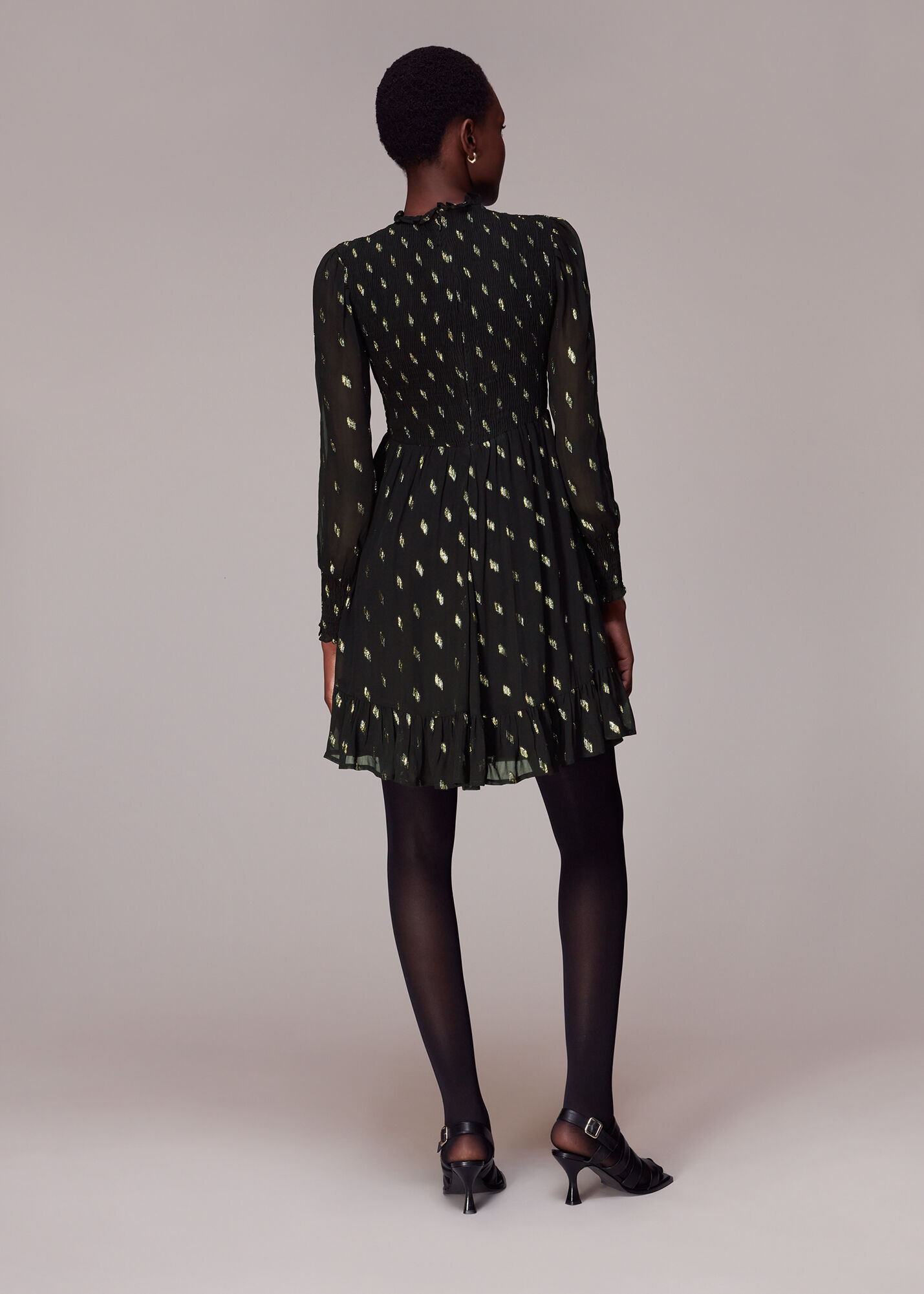Black Multi Dobby Shirred Metallic Dress WHISTLES
