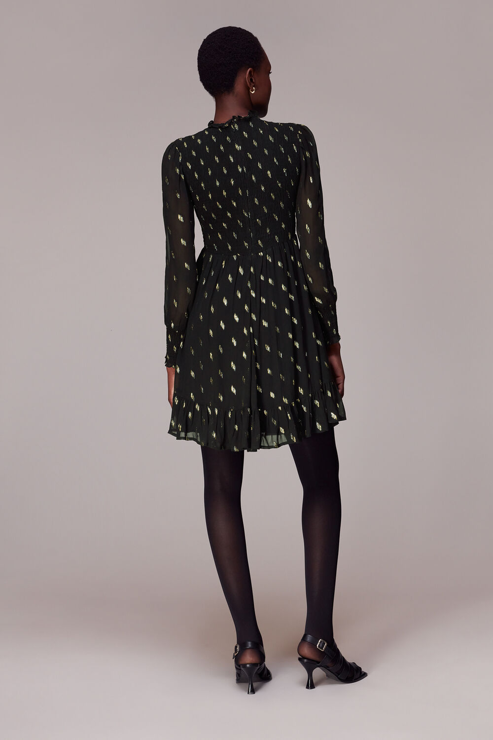 Dobby Shirred Metallic Dress