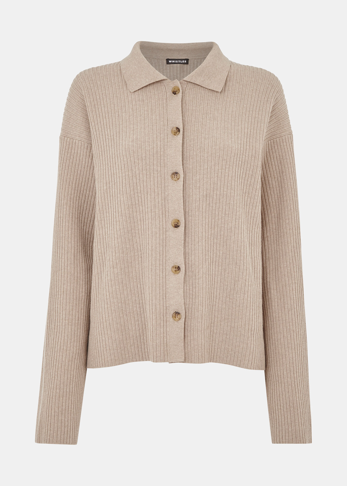 Oatmeal Rib Collar Cardigan | WHISTLES | Whistles UK |