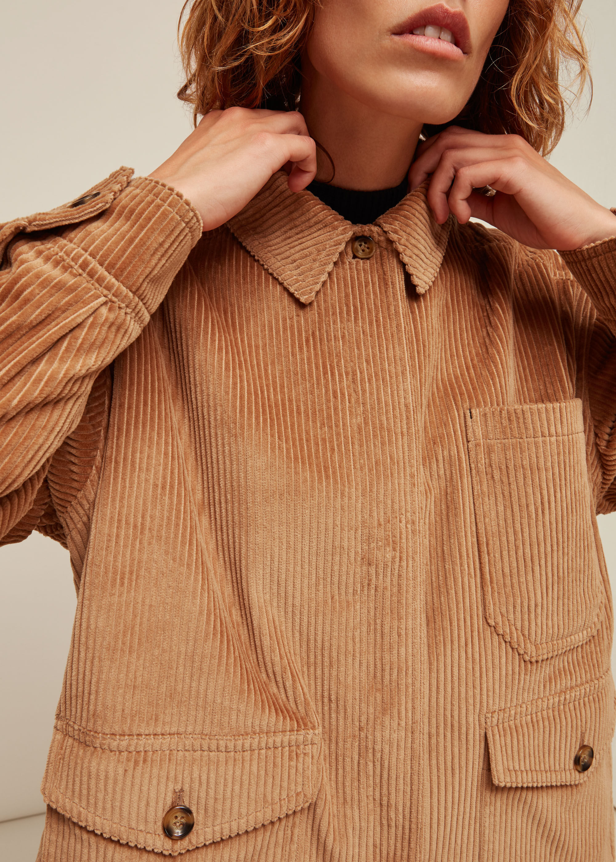 Neutral Corduroy Button Up Jacket 