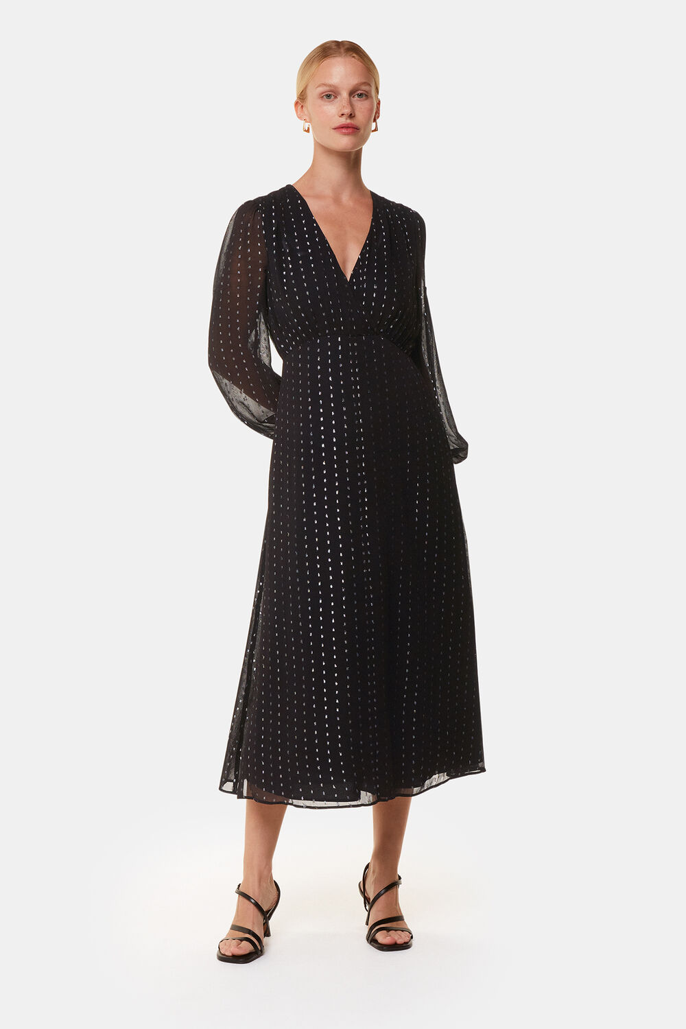 Metallic Stripe Midi Dress