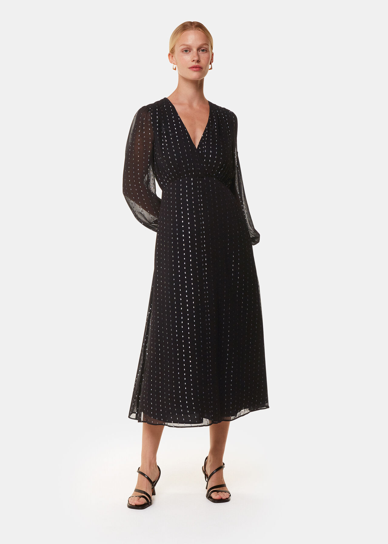 Metallic Stripe Midi Dress