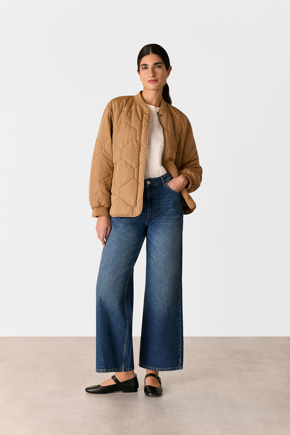 Camel Ida Short Quilted Coat
