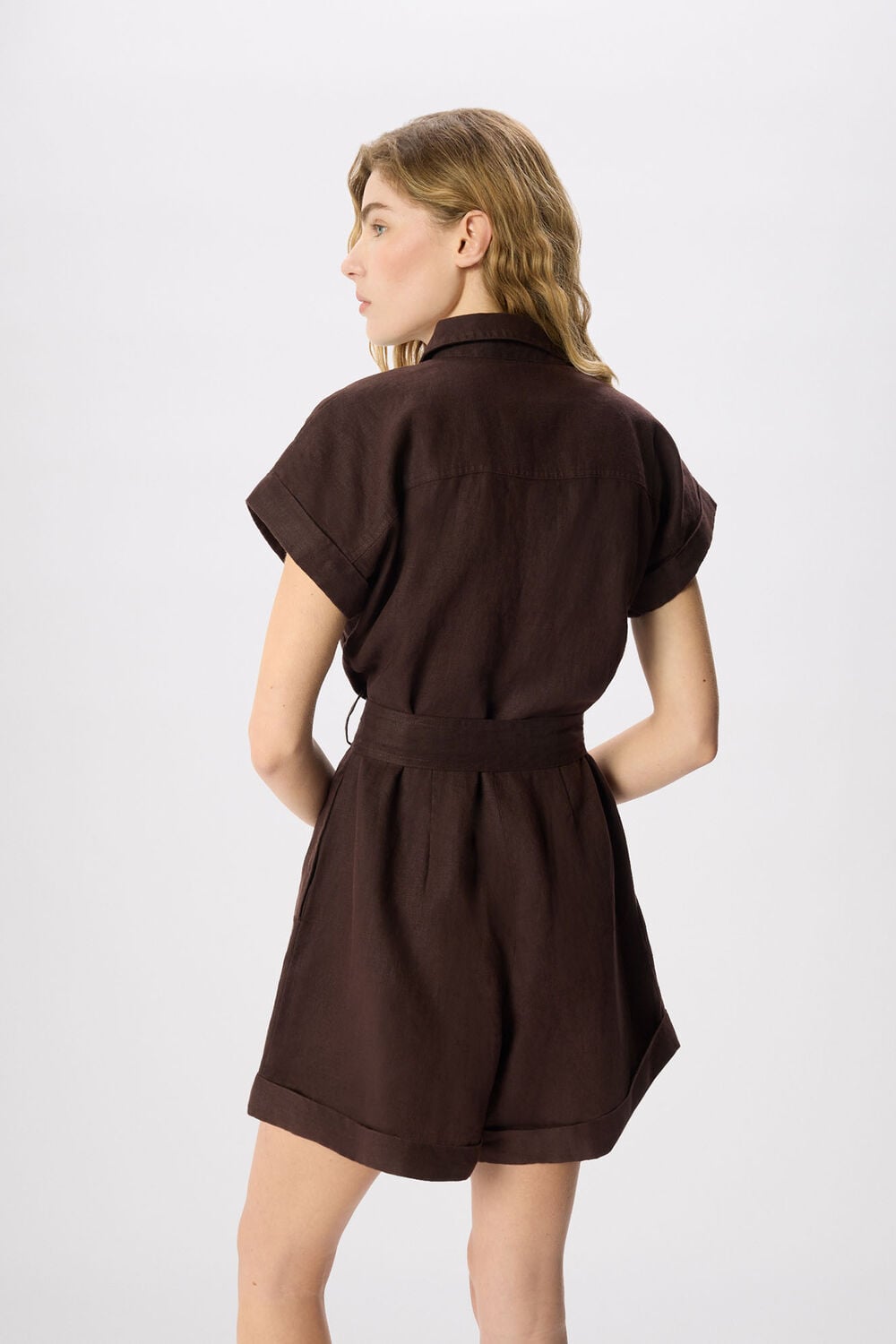 Chocolate Pocket Detail Linen Playsuit