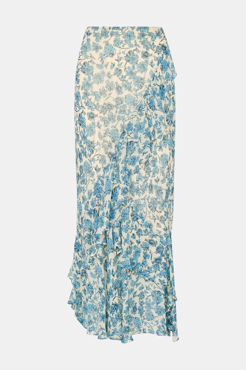 Blue Shaded Floral Midi Skirt
