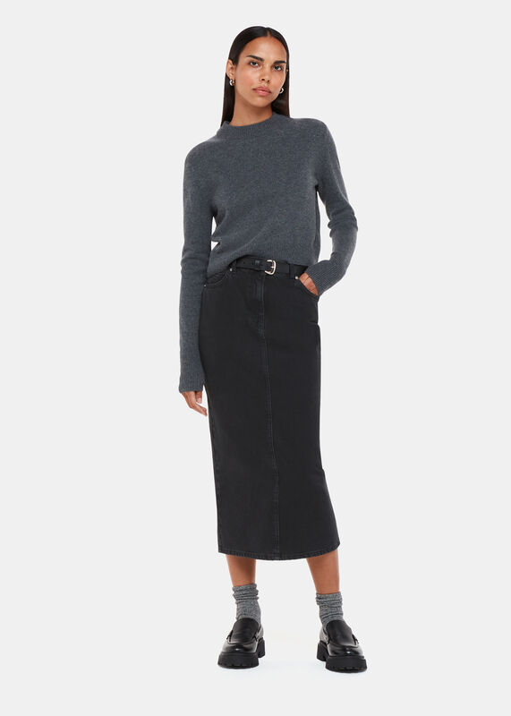 Straight Denim Midi Skirt