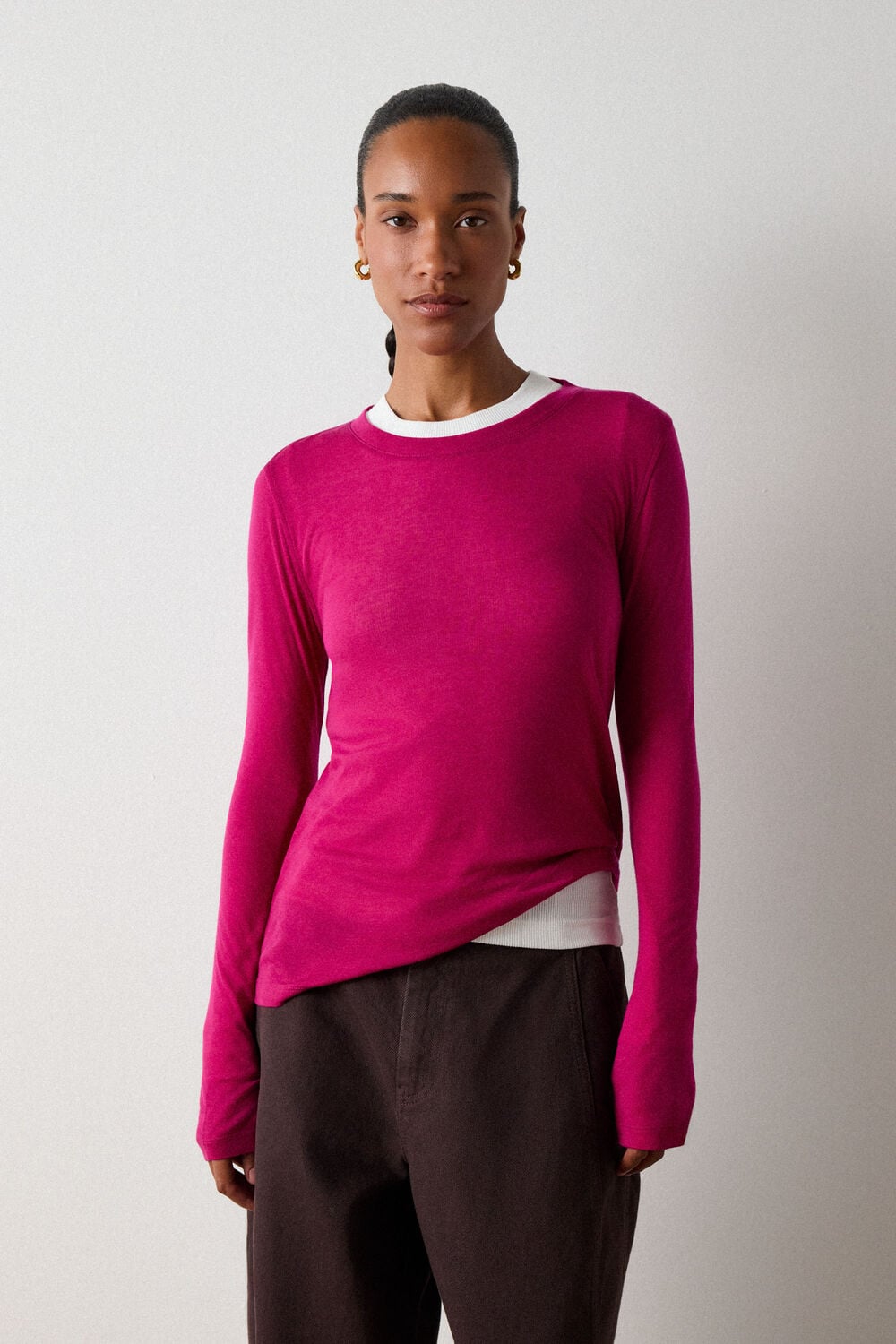 Pink Wool Mix Jersey Crew Neck