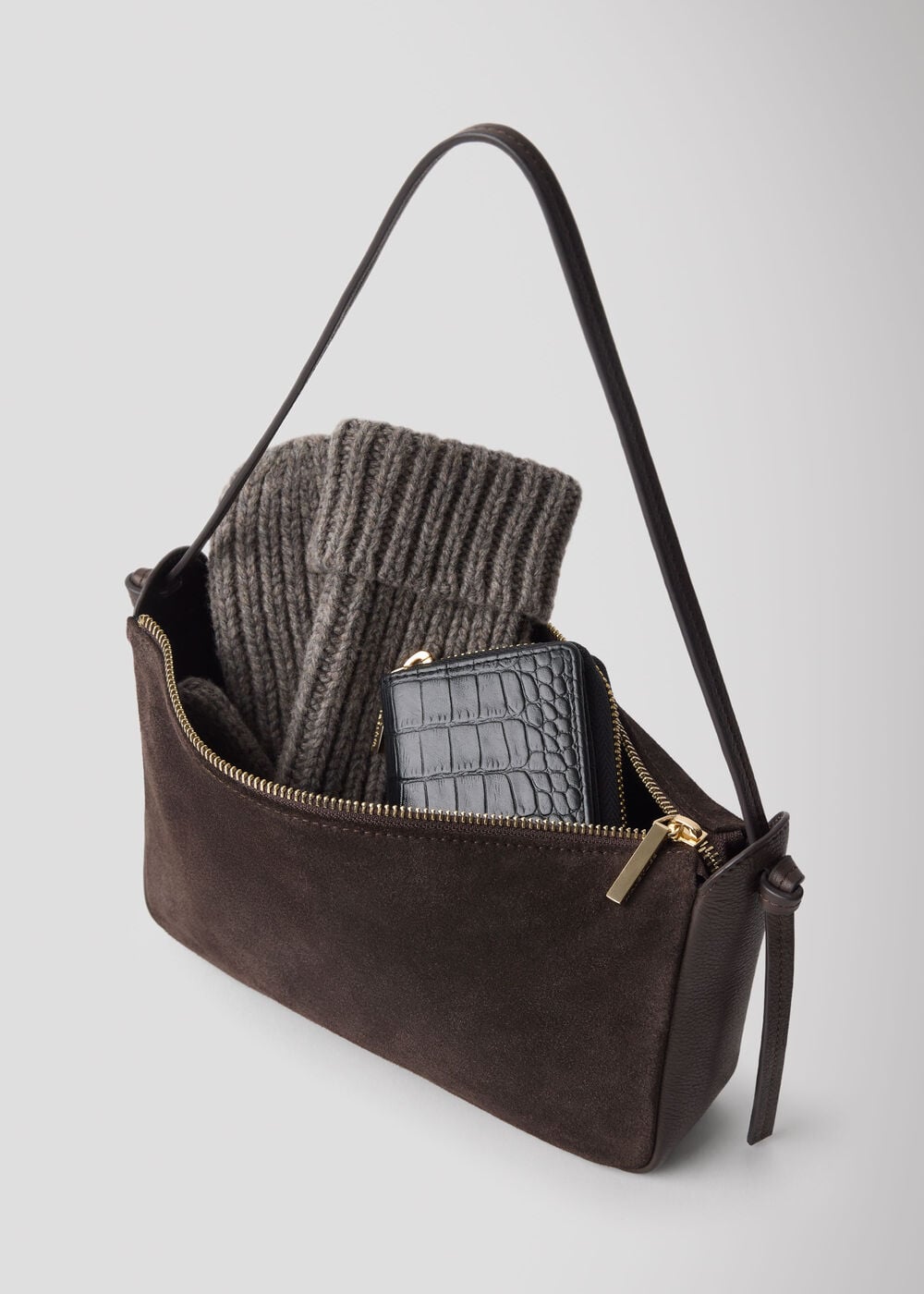 Chocolate Small Suede Knot Shoulder Bag