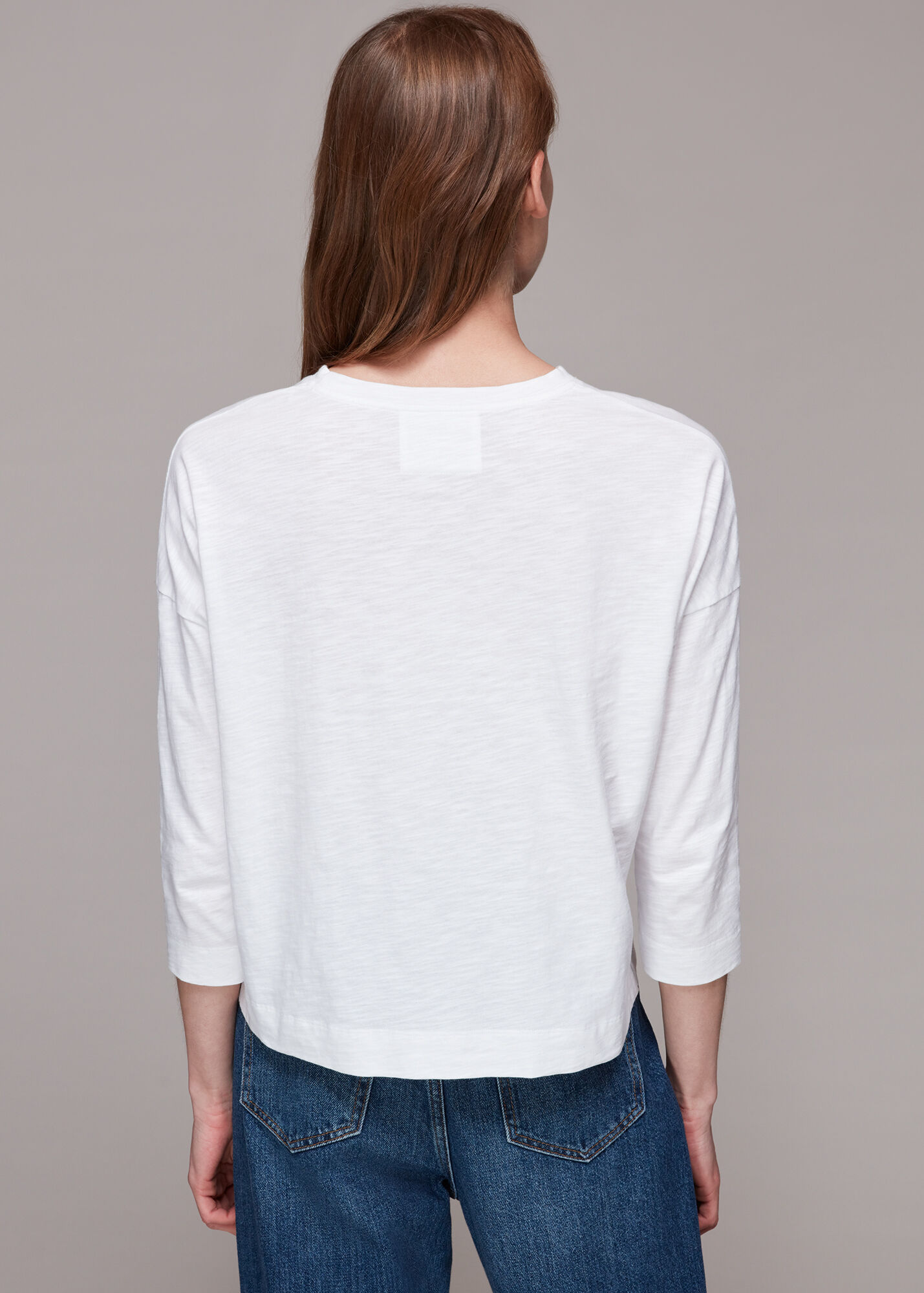 White Long Sleeve Top with Pocket 100 Cotton Whistles