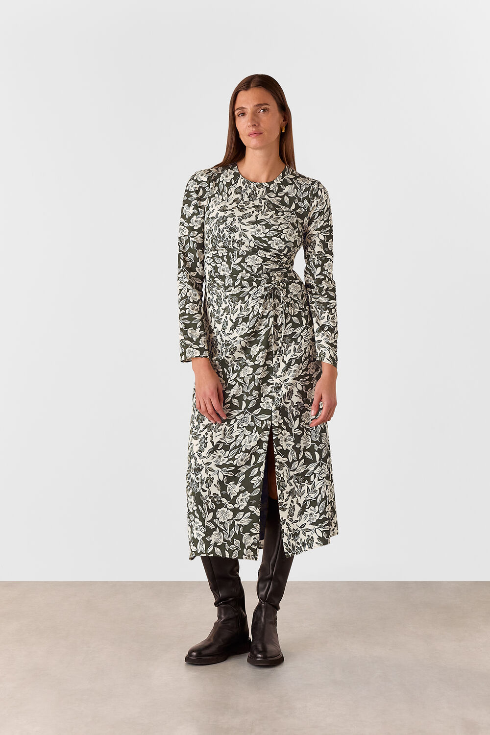 Green Cut Stems Ruched Side Dress