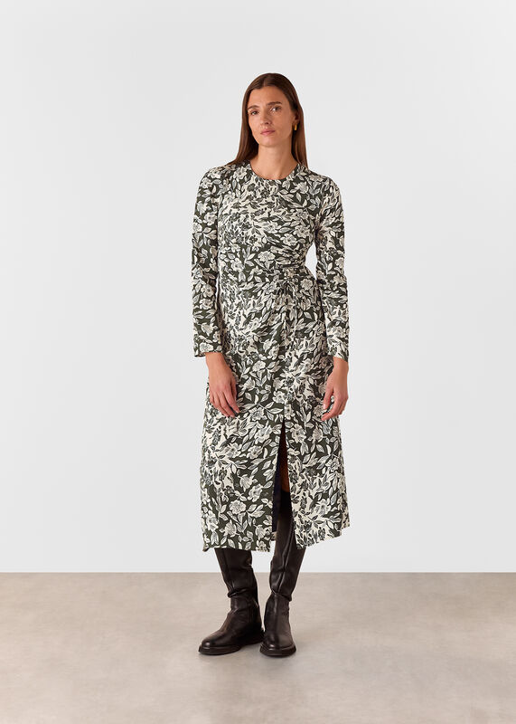 Green Cut Stems Ruched Side Dress