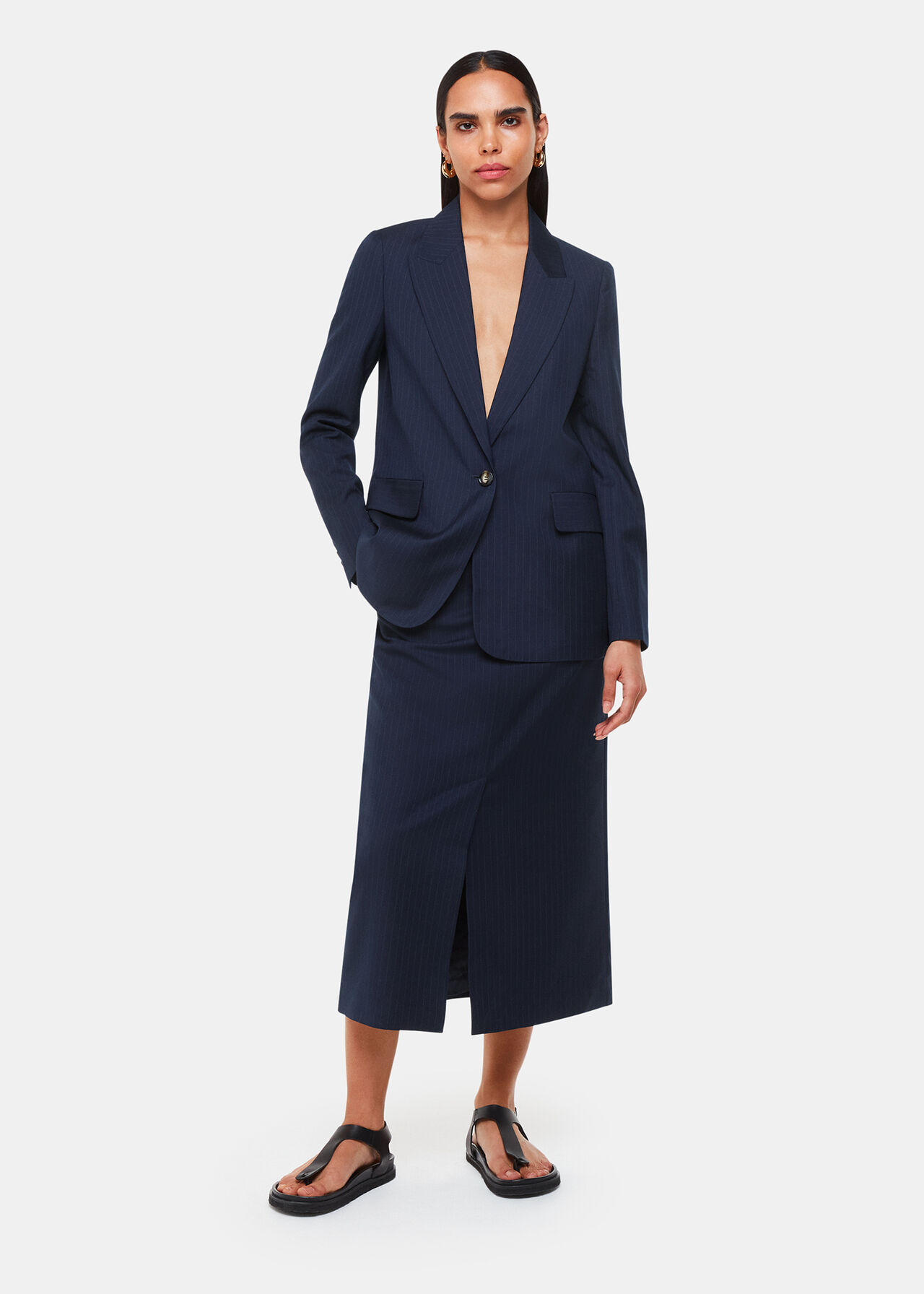 Pinstripe Tailored Midi Skirt