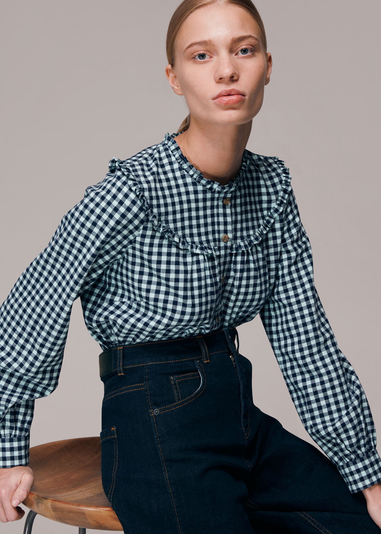 Multicolour Gingham Frill Detail Top | WHISTLES | Whistles